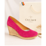 Pantofi dama roz din piele naturala intoarsa cu talpa tip pana de 7 cm P50ROZAV